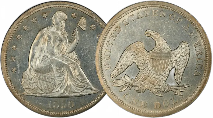 Liberty Seated dollar  silver coin obverse and reverse