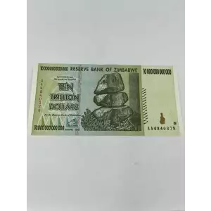 10 000 000 000 000 Dollars (10 Trillion Dollars)
Country: Zimbawe
Notes: AA
Obsolete